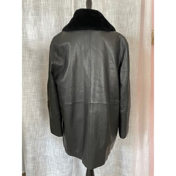 VTG Womens Neiman Marcus Leather Coat Jacket L Black Faux Fur Lined Capsule - Picture 3 of 16